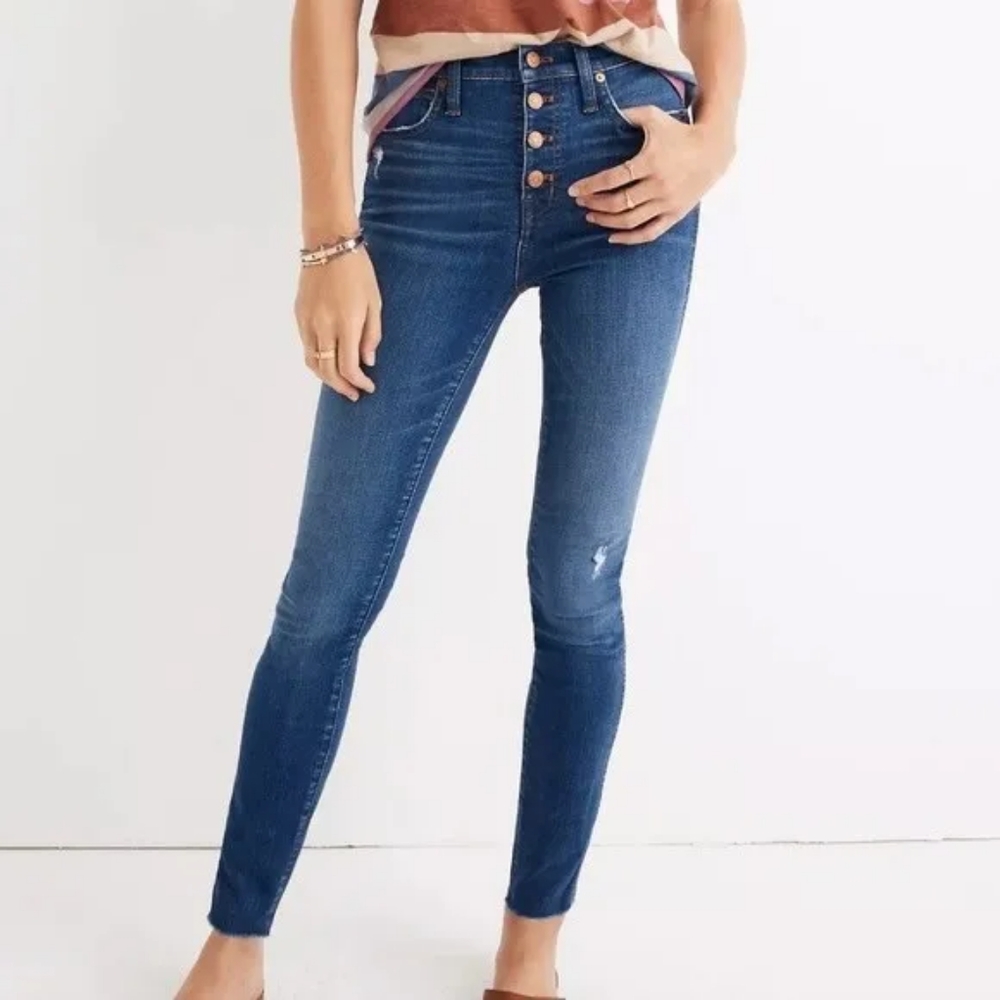 Madewell 10" High Rise Distressed Skinny Jeans Vintage Button Fly